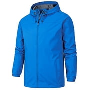 Paille Men's Solid Color Lightweight Outwear Waterproof Work Windbreaker Long Sleeve Outdoor Hooded Jacket Rain Jackets Blue 5XL